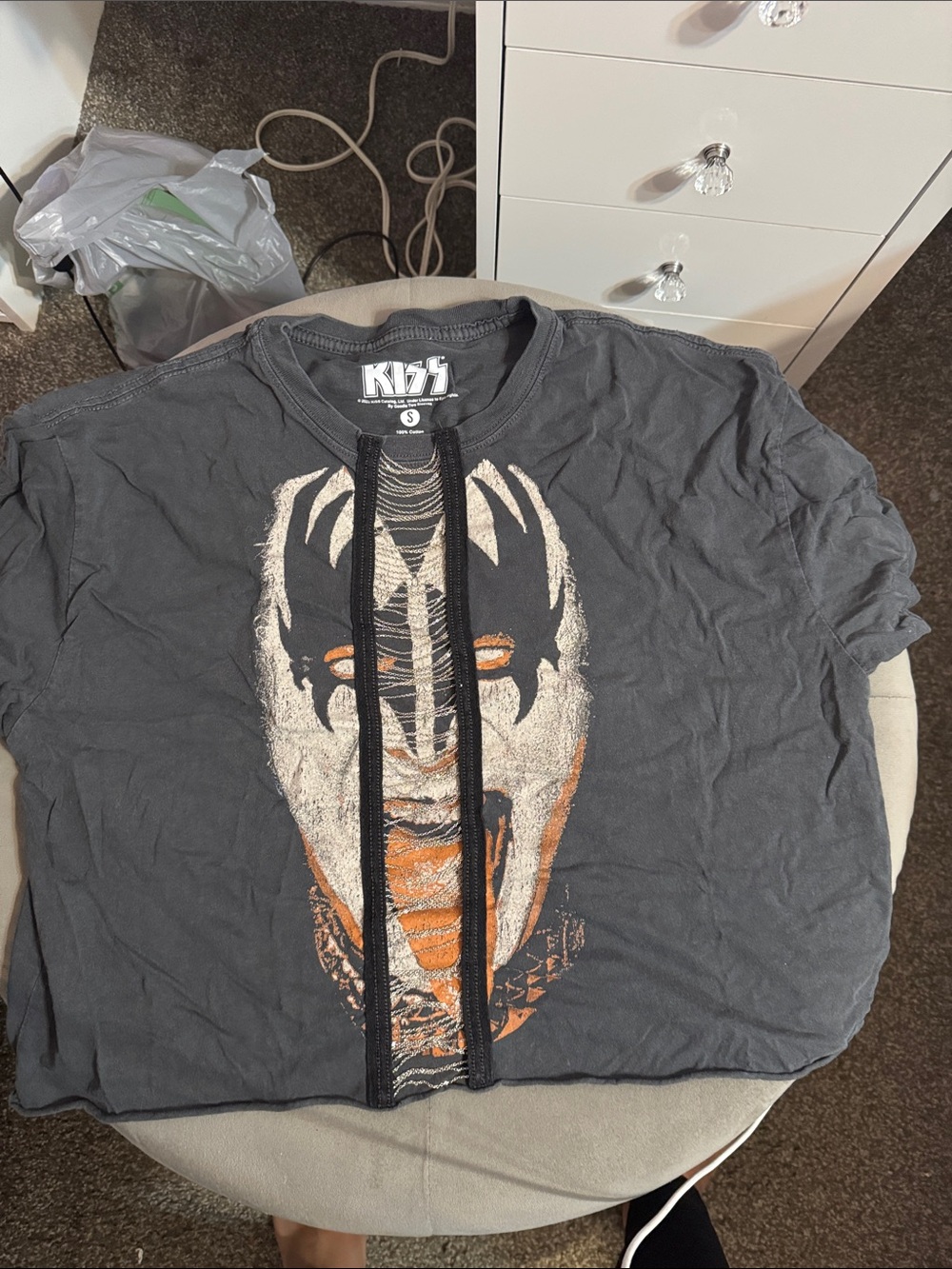 Kiss Black Short-Sleeve Tee with White and Orange Face Graphic